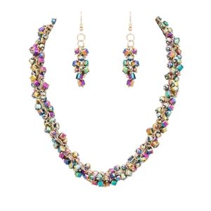 Fringe Crystal Statement Collar Necklace Earring Set NWT - (#0053)